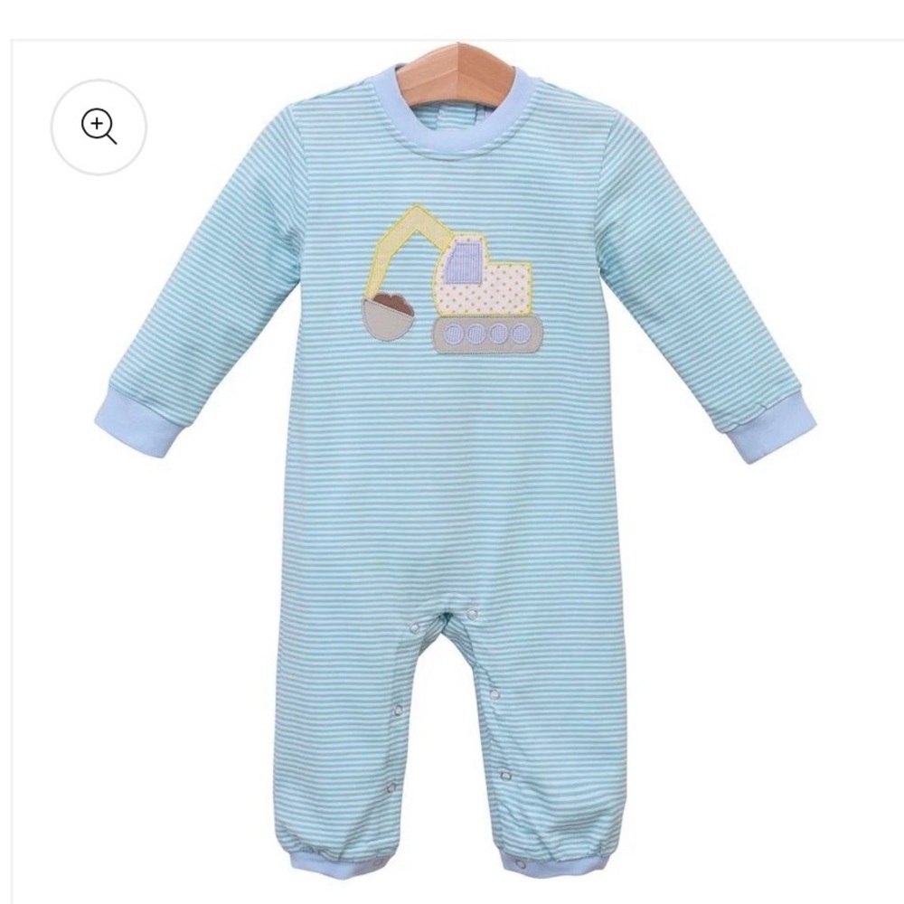 Trotter Street Kids - Striped Blue Romper with Excavator